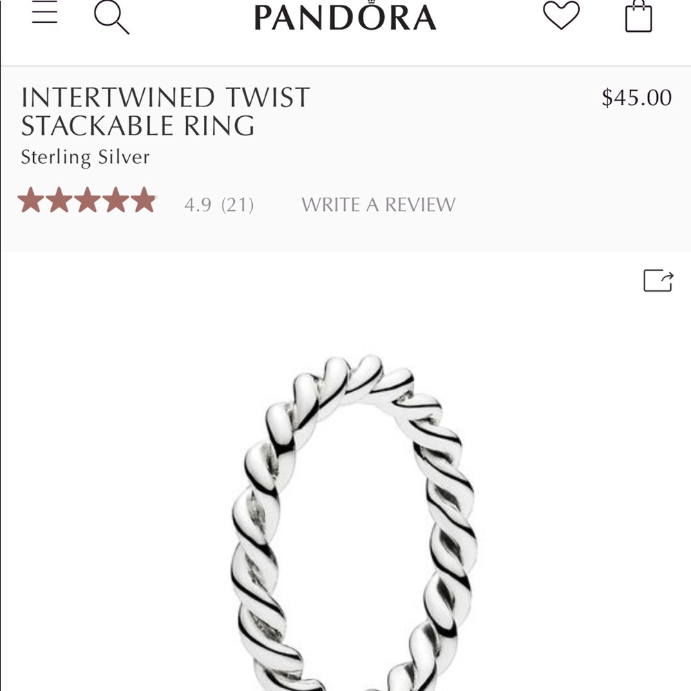 Intertwined twist silver stackable PANDORA ring